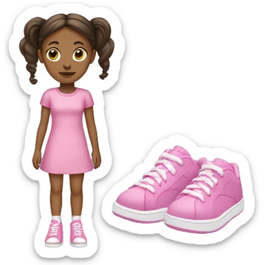 Young brown girl with two ponytails, pink dress and pink sneakers sticker