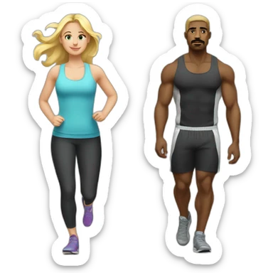 Blond girl going to the gym with a black guy with a moustache  sticker
