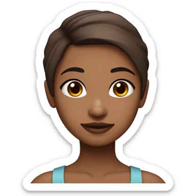 Create a girl with medium skin tones, blue eyes and chocolate colored hair to slightly below the shoulders, right arm in tattoos of flowers,  sticker