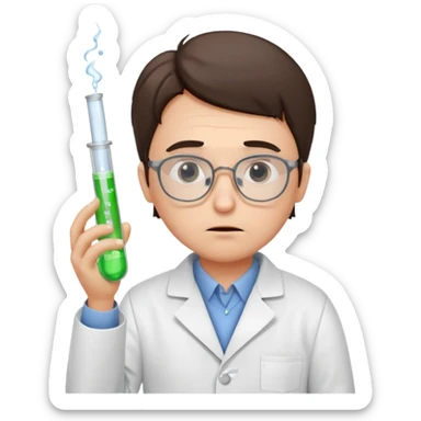 Frowns with Glasses,  Disappointed Scientist: Lab coat, thin glasses, holding test tube, upset expression
 sticker