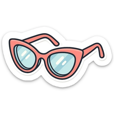 stylish cat eye eyeglasses with diopters, three-quarter view, vector look with shadows and highlights, detailed shading, thin clean outlines, pastel palette, Japanese pop art, sticker look, highly detailed sticker