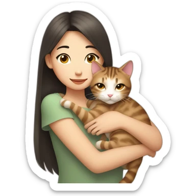 tabby cat cuddles asian human girl sticker