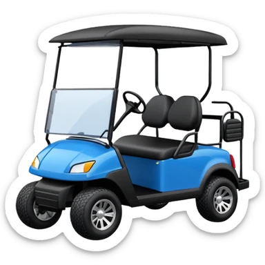 Electric blue golf cart with black seat and top emoji sticker