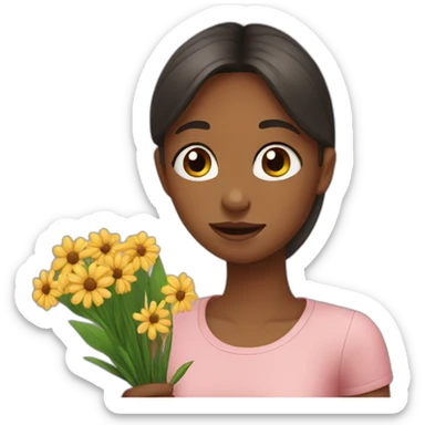 Girl saying sorry with flowers  sticker