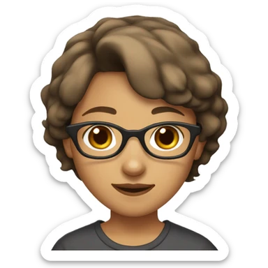 Short brown wolf cut hair girl with brown eyes with glasses  sticker