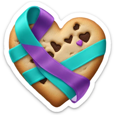 Cookie heart with purple teal awareness support ribbon sticker