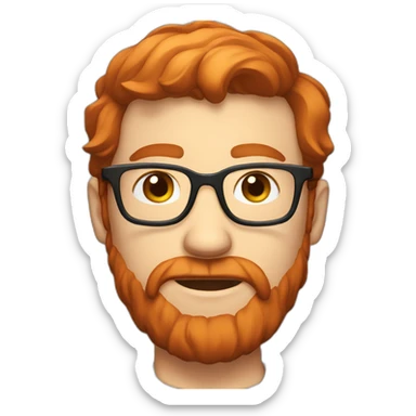 A red-haired guy with glasses and a beard sticker