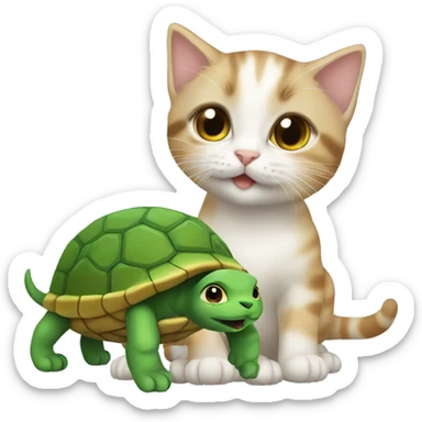 kitten with turtle  sticker