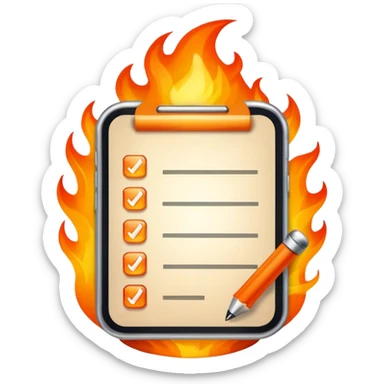 A To-do list on fire. Representing fast completion. This will be an app achievement so make it kind of high end ux looking or even like a fun trophy sticker