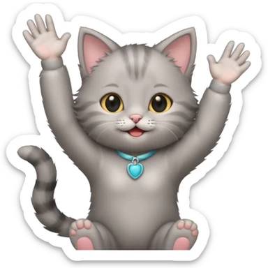 Joyful Gray baby girl kitten standing with arms up  sticker