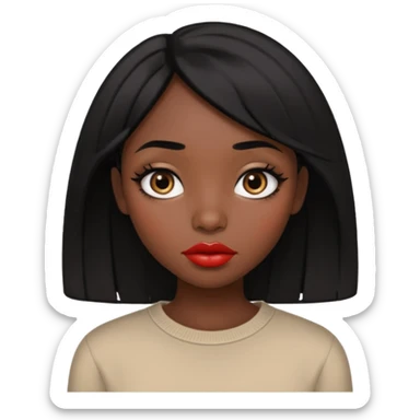 Dark skin gurl with black hair, big lips m, dark brown eye, octagon face shape and chinky eyes no red lipstick  sticker