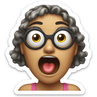 A female who is spitting water out her mouth with googly eyes sticker