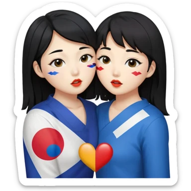 Korean lesbians, kisses and Let them both have black hair, kiss each other, have a lesbian flag on their cheeks, be sweet, dress openly, have open waists  sticker