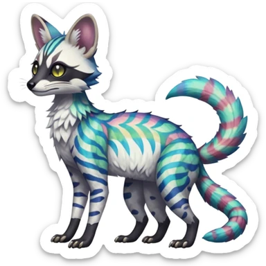 Rare iridescent white exotic epic aesthetic colorful Trico-Genet-species-Fakemon-hybrid-creature, with intricate tattoo markings, full body sticker