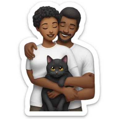 Black and shirt cat hug with a man ans a women sticker