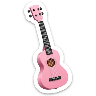 Minimalistic flat vector icon, iOS style, thin black contour on white background. Small pink ukulele with four strings. Clean, modern, no text, no shadows sticker