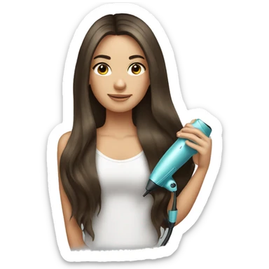 Pretty long brunette hair girl with a hair dryer  sticker