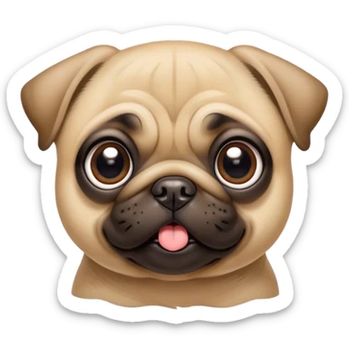 Cinematic Cute Fawn Pug Portrait Emoji, Head tilted playfully and inquisitively, featuring a smooth fawn coat with a subtle sheen, round, sparkling dark eyes filled with curiosity, Simplified yet irresistibly adorable features, highly detailed, glowing with a warm, friendly glow, high shine, affectionate and lively, stylized with a touch of whimsy, bright and endearing, soft glowing outline, capturing the essence of a mischievous yet loving pup, so playful it feels like it could bounce out of the screen and into your arms! sticker