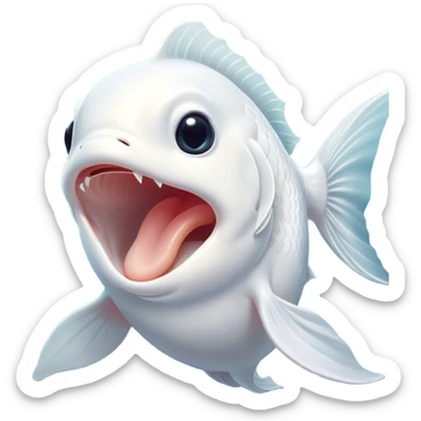 Cinematic Cute Yawning White Goldfish Portrait Emoji, Head tilted slightly with a dramatic, wide-open yawn, showcasing a smooth, pure white body with graceful, flowing fins, eyes barely open in drowsy contentment, Simplified yet irresistibly adorable features, highly detailed, glowing with a soft, cozy glow, high shine, relaxed yet expressive, stylized with a touch of whimsy, bright and endearing, soft glowing outline, capturing the essence of a sleepy yet affectionate goldfish, so drowsy it feels like it could float out of the screen and curl up for a nap! sticker