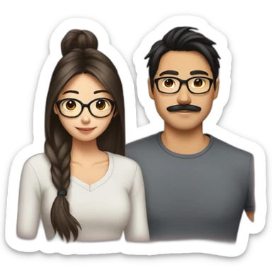 asian-moustache-glasses-ponytail-boyfriend-and-brune-girlfriend sticker