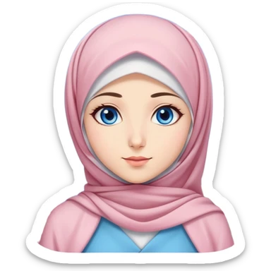 Turkish beautiful finish Konya girls blue eyes with lovely cherry blossom hijab long tail dress and blue sky background  sticker