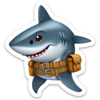 Shark emoji wearing tool belt sticker