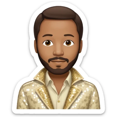 Marvin Gaye with dark brown hair, cream sequin outfit sticker