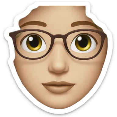 White Girl pink glasses green eyes wavy dark brown curly bob hair fringe sticker