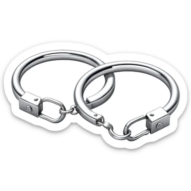 A pair of elegant handcuffs emoji made of silver chrome, smooth rounded design, glossy metallic reflections, luxury fetish aesthetic, minimal iOS emoji style, centered, clean white background sticker