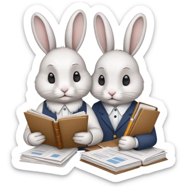 two rabbits working on research sticker