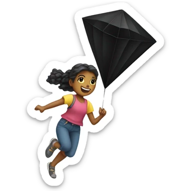 Girl flying a black diamond shaped kite sticker
