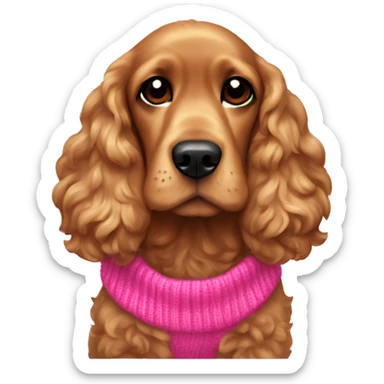 Golden brown cocker spaniel with a pink Christmas sweater sticker