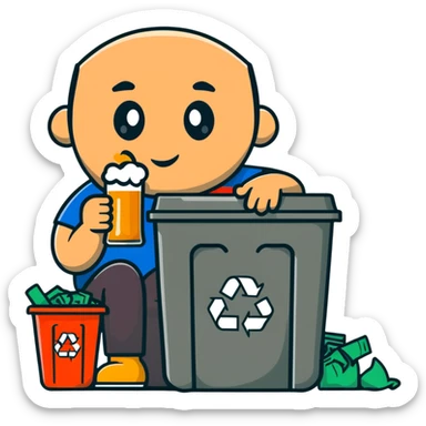 Armenian man drinking beer while sitting in a trash can sticker