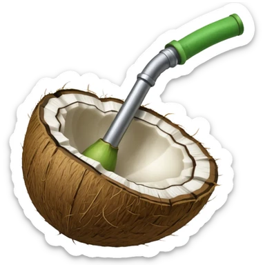 Coconut ith open and with pipe, outside the coconut should be green like raw sticker