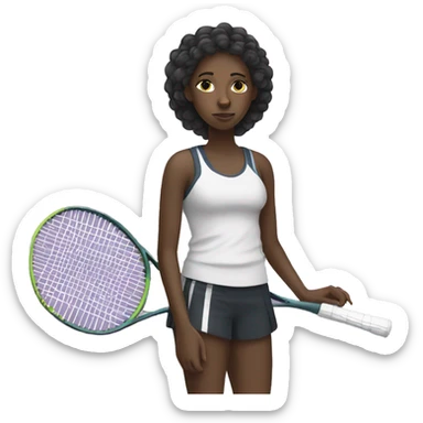a sleeping emoji of a black girl who has a tennis raquet and netball sticker