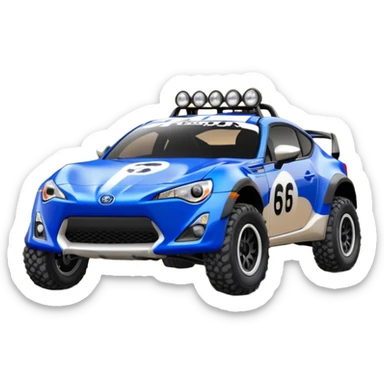 Dirty raced 2013 scion fr-s ultramarine off road 4wd monster Baja dessert stadium racer number 86 with long travel suspension, mirror chrome spoke wheels, black fender flares  sticker