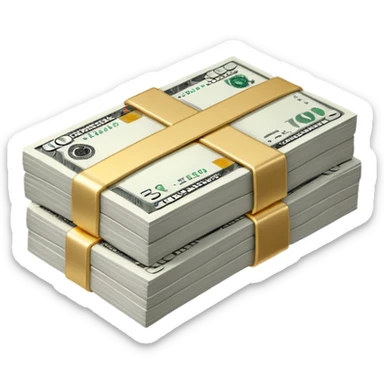 Metallic black-and-white money pack emoji, simple geometric stack of bills,minimal style
 sticker