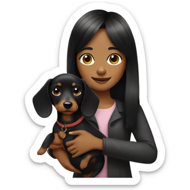 black bob and bangs girl holding a black and tan dachshund  sticker