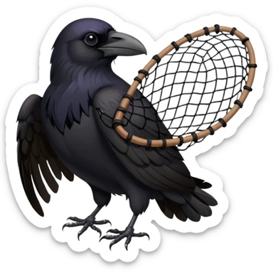 A raven getting caught by a hand net sticker