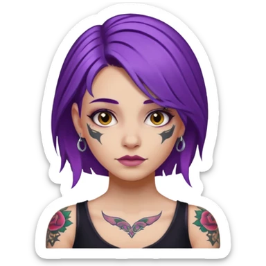 women with tatoos and hightlight that tatoos with purple hair and black dresses sticker