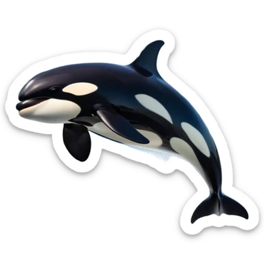 Meme-Worthy Breaching orca Portrait Emoji, Bursting powerfully out of the ocean with an impressive, high-energy leap, showcasing a sleek black-and-white body glistening with water droplets and dynamic, arched posture, Simplified yet exhilaratingly expressive features, highly detailed, glowing with a vibrant marine energy, high shine, bold and full of life, stylized with an air of untamed ocean spirit, soft glowing outline, capturing the essence of an orca mid-breach, radiating pure, unstoppable aquatic power! sticker