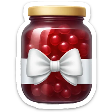Jar of red jelly with a white bow on it  sticker
