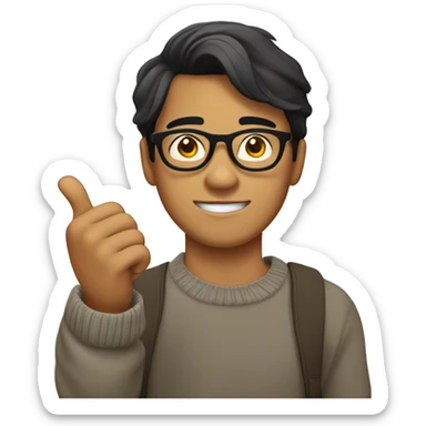 filipino guy, 18 y.o. with glasses with sweater, thumbs up sticker