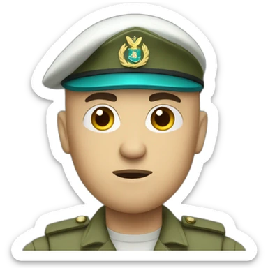 Bald white angry furious serious military man with teal beret and khaki idf uniform sticker