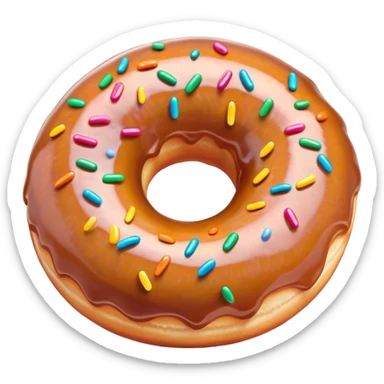 Cinematic Realistic Donut Dessert Emoji, depicted as a fluffy glazed donut with colorful sprinkles rendered with detailed textures and playful, warm lighting. sticker