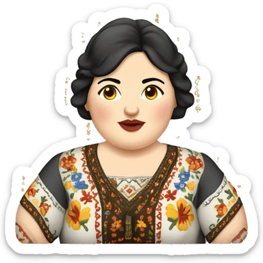 European dark-haired obese woman in Ukrainian embroidery sticker