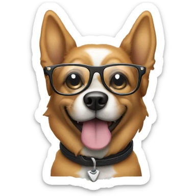 Dog with glasses and a motorcycle sticker