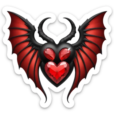 small black succubus wings, cryhstal heart red sticker