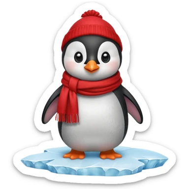 baby penguin wearing red scarf on the iceberg sticker