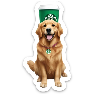 Red Golden retriever with starbucks sticker